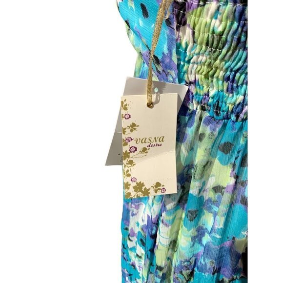 VASNA DESIRE LADIES BLUE MULTI COLORED MAXI DRESS FLOWY LINED SIZE SMALL - Picture 4 of 7